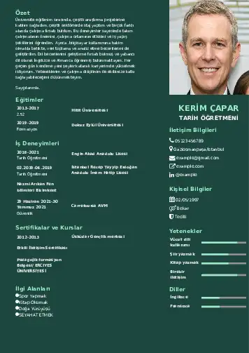Tarih Öğretmeni Cv Örnekleri cv indir